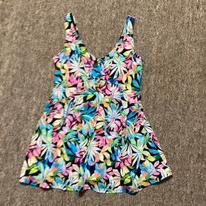 Colorful Tropical Floral Swim Dress, NWT, size 16